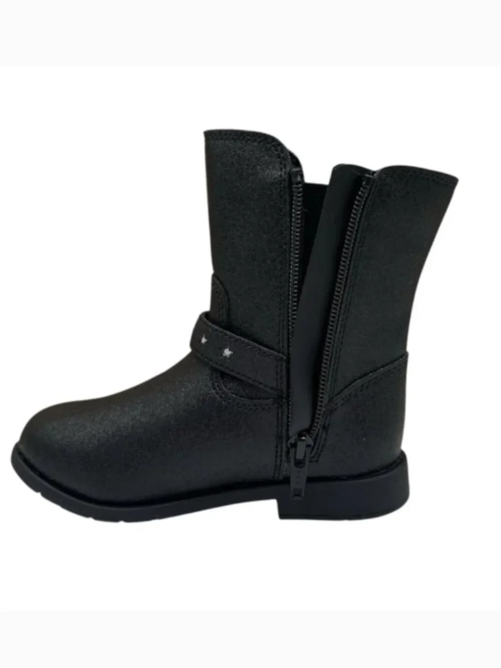 NWT Stride Rite Toddler Girls Lizz Mid Calf Boots Black Shimmer Easy On